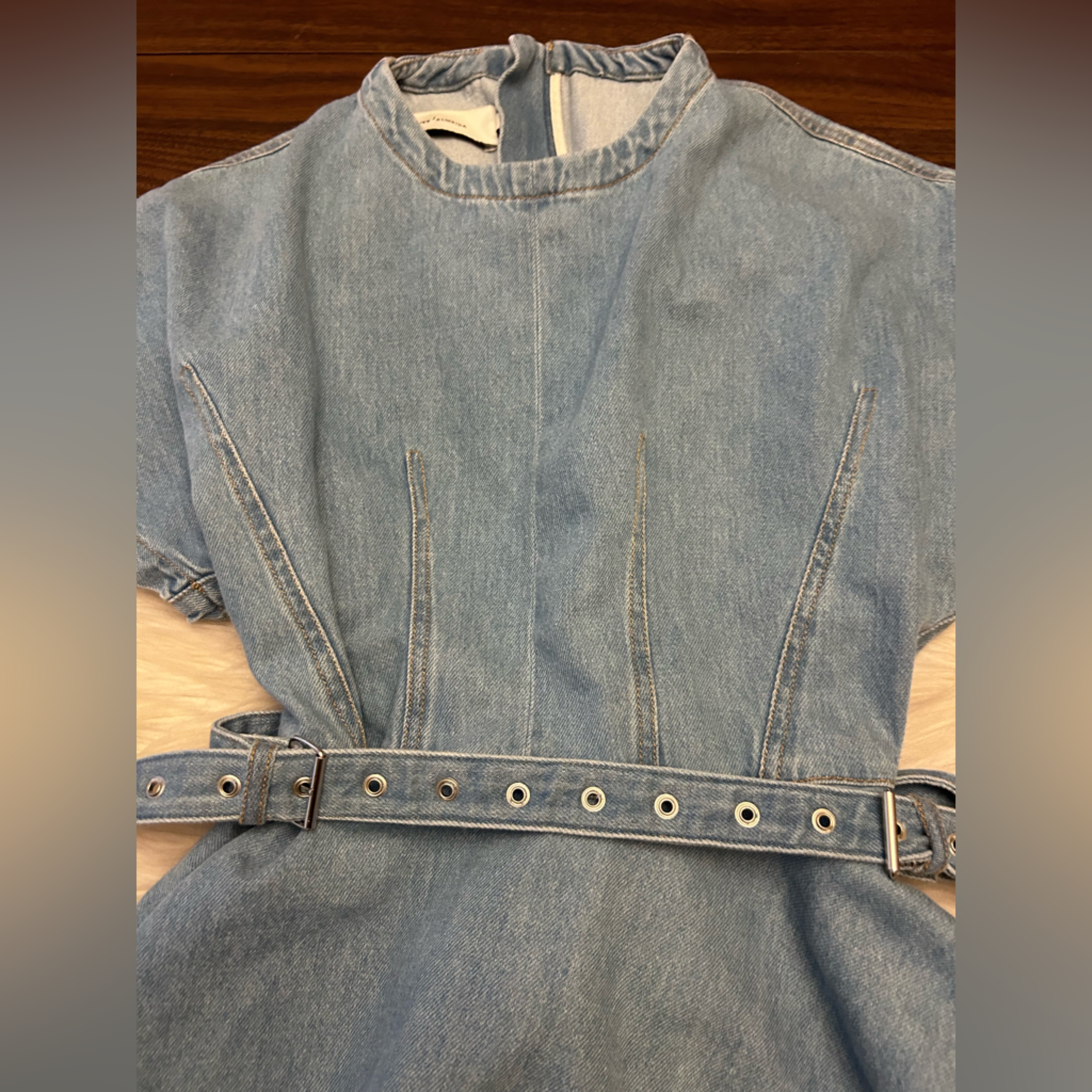 Marques Almeida Asymmetrical Frayed Denim Belted Dress — image 6 of 8